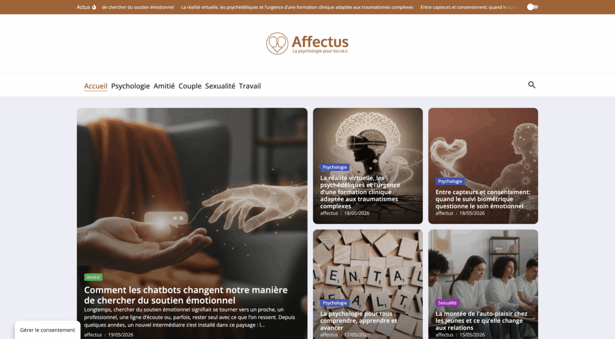 Affectus.media - Média SEO psychologie prêt à scaler - 200+ articles - 125+ visites/mois
