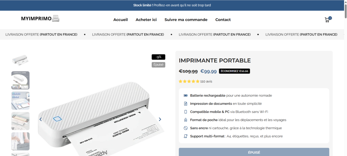 MyImprimo.com - BOUTIQUE EN LIGNE Imprimantes thermiques - 1225€ CA en 3 mois
