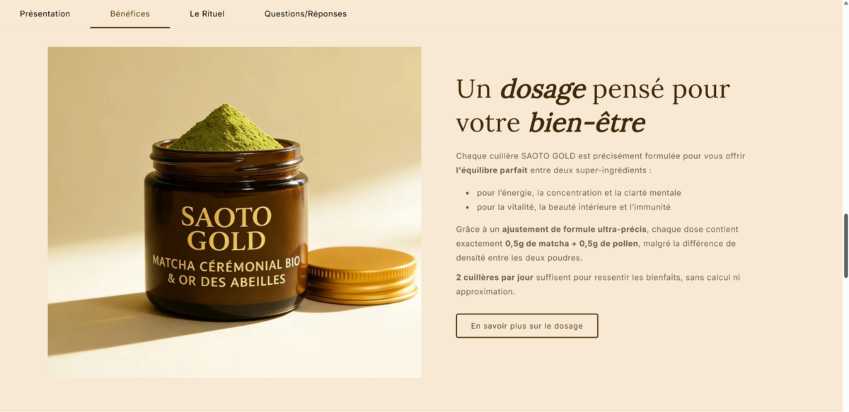 SaotoGold.com - Marque premium Matcha & Pollen clé en main + stock